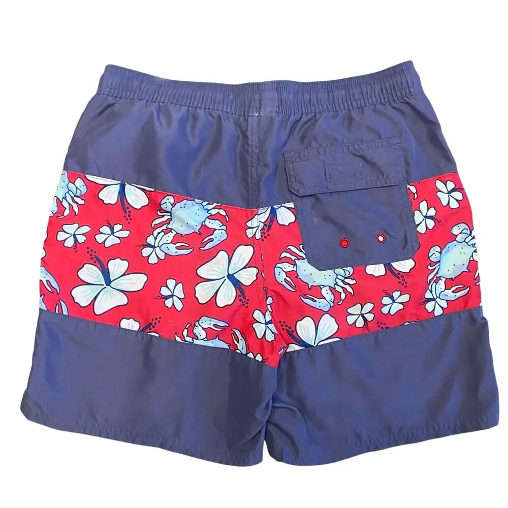 Vineyard Vines Swim Trunks Boy Sz M Blue Mesh Lined Pockets Crab Print